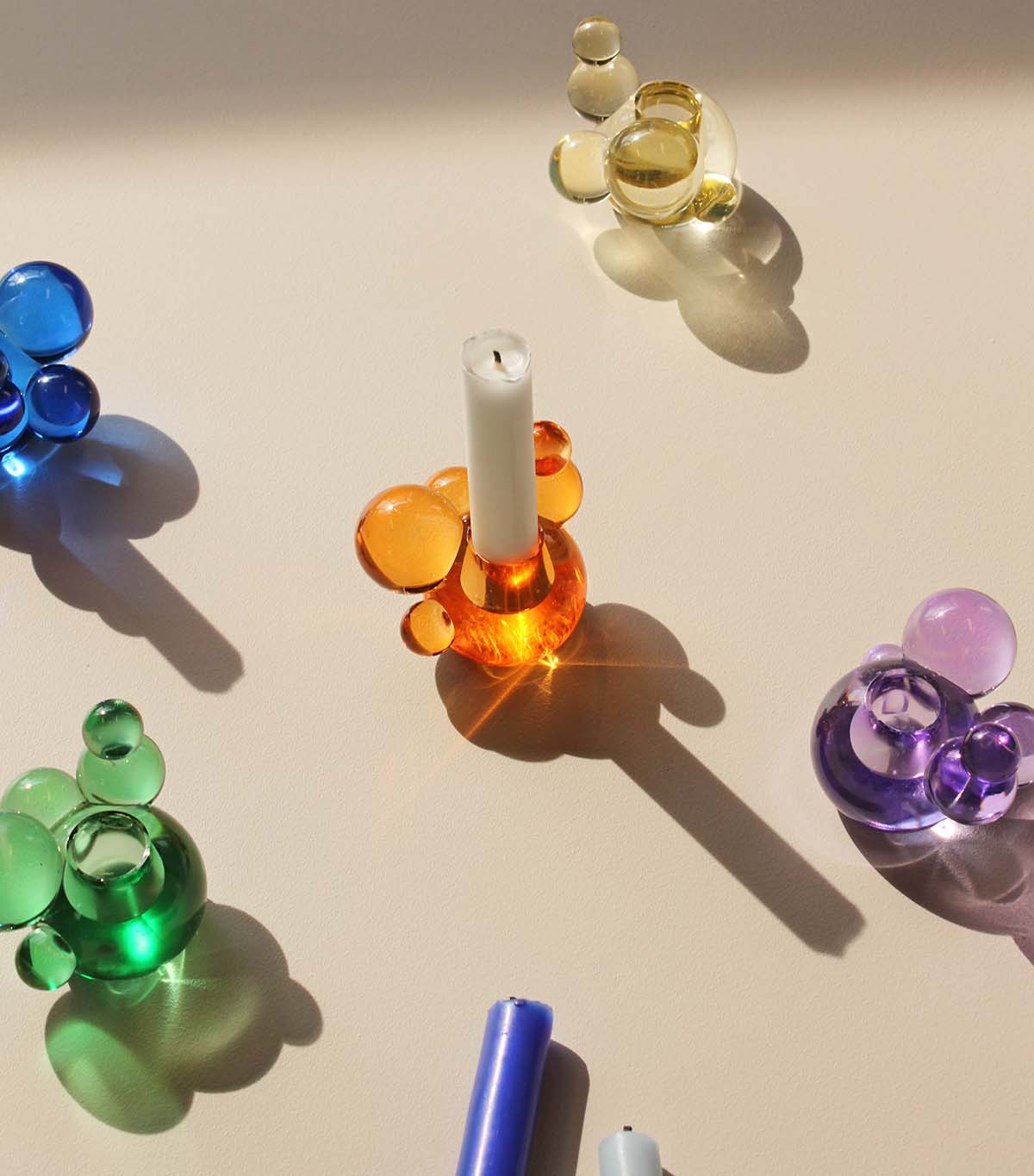 Stences Bubble lysestager, farvet krystalglas