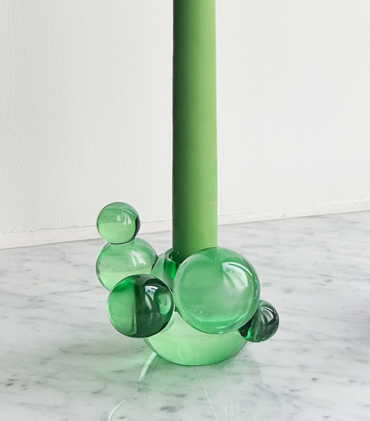 Bubble Lysestage i Grøn - Krystalglas | Stences 300214